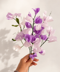 Guisantes de olor de papel hechos a mano incluidos en el curso Diseño de Ramos de Flores de Papel.